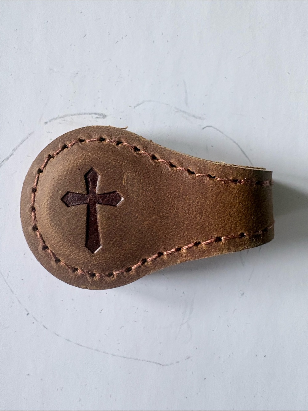 Brown Leather Magnetic Bookmark with Cross Accent